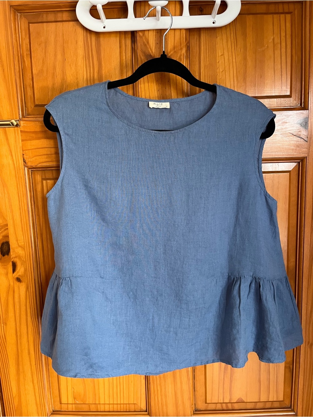 Naïf Blue Sleeveless Ruffle-Hem Linen Top